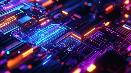 Neon Circuitry: A Vibrant Abstract Digital Landscape