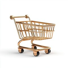 Gold Shopping Cart On White Background 3d Render