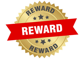 reward. reward round red and gold label isolated on transparent background