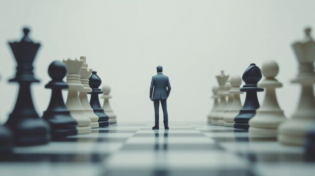 business man chess pieces on a board representing strategy and batter competition in the game