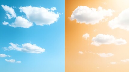 Blue And Orange Sky With Fluffy White Clouds