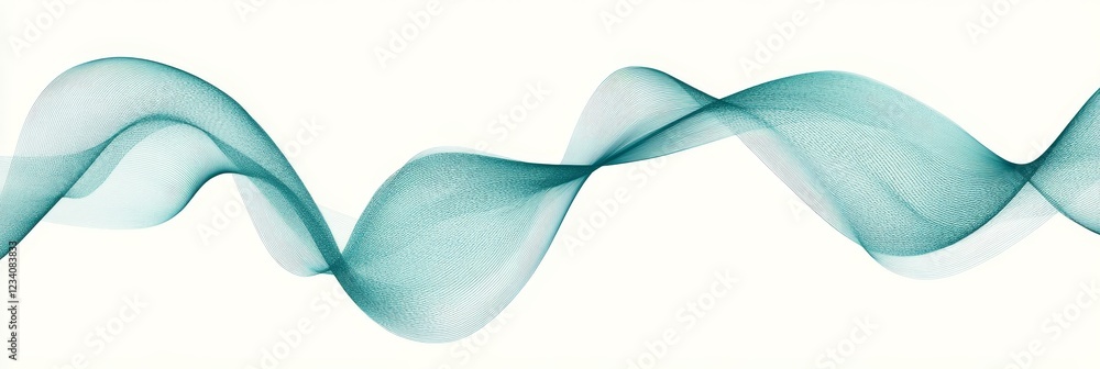 Poster vectorized horizontal wave swirls, flowing transparent motion effect - gradient teal on white