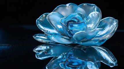 Glass Rose: Teal Floral Sculpture, Elegant and Reflective