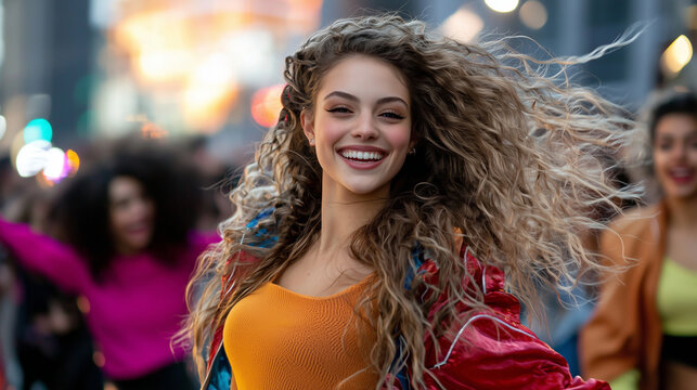 Dynamic Street Flash Mob Dance in Urban Setting