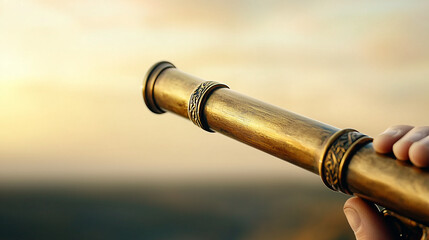 Antique Brass Telescope Under Evening Sky