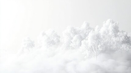 White trees, fog, minimalist, winter scene, calm background, website banner