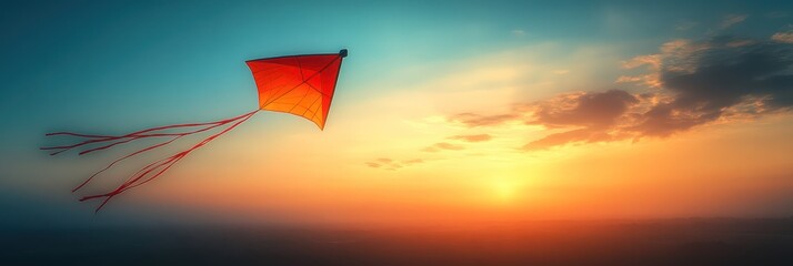Sunset Kite Flight: A Serene Orange and Teal Sky