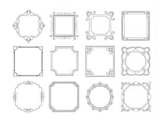 Set of 8 Ornate Frames Isolated on White Background
