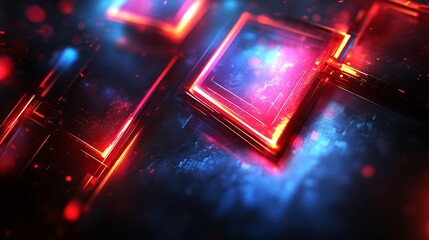 Obraz premium Abstract Red And Blue Glowing Geometric Shapes