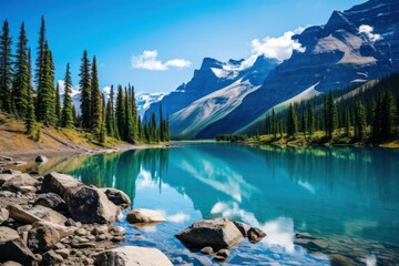Blue lake landscape wilderness mountain.