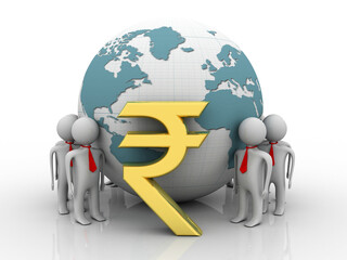 3d illustration Business Network with rupee sign