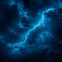 Fototapeta premium Blue Lightning Storm at Night