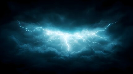 Fototapeta premium Blue Lightning Storm in Dark Night Sky