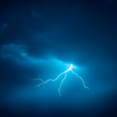 Blue Lightning Strike at Night