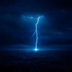 Blue Lightning Strikes Dark Night Field
