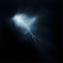 Blue Lightning Strikes Dark Night Sky