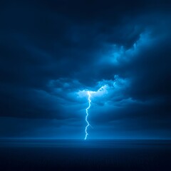 Fototapeta premium Blue Lightning Strikes Dark Night Sky