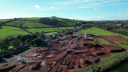 Paignton, Torbay, South Devon, England: DRONE VIEWS: A house construction site alongside the main...