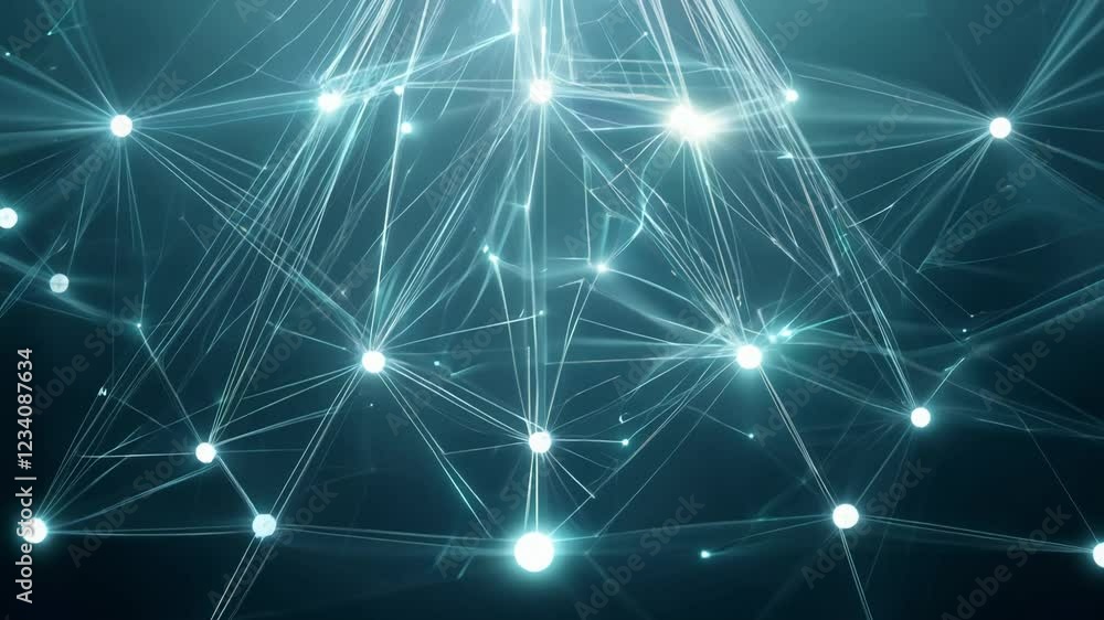 Poster tilt up video from the base of a growing neural network structure, illuminated by soft ambient light