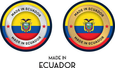 Made in Ecuador. Premium labels, stickers, pointer, badge and symbol of Ecuador flag icon. Collection vector illustration