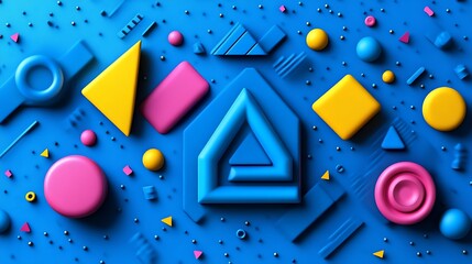 Abstract Blue Background With Colorful Geometric Shapes