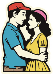 vintage romantic couple - classic love story illustration