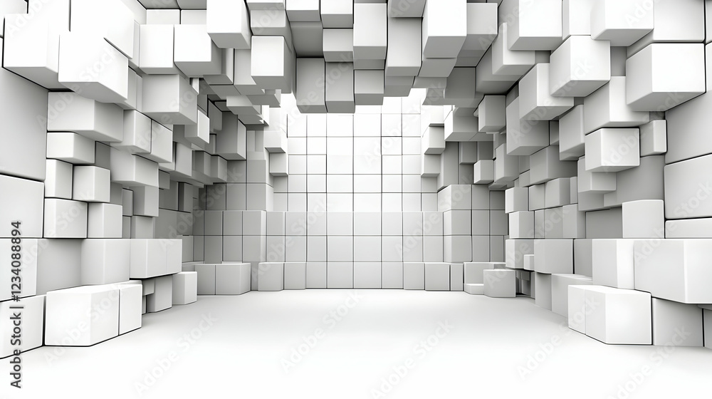 Poster abstract white cube room; architecture background