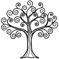 Ornate Swirling Tree Line Illustration