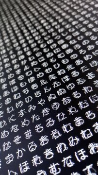 コンピュータ空間のランダムな文字列・さまざまな文字を含むデータベース・エンコードされたプログラム内のデータセット・数学的計算・大規模言語モデル・機械翻訳・平仮名・日本語・縦長・ビデオ