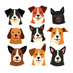 Fototapeta premium Dogs doodle vector set. Cartoon dog or puppy characters design collection with flat color in different poses. Set of funny pet animals isolated on white background