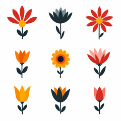 Set of floral elements. Flower and leaves Isolated On White Background	