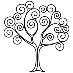 Ornate Swirling Tree Line Illustration
