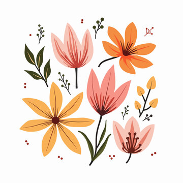 Set of flowers, set of vector flowers on a white background	