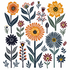 Set of different Vector flowers. Bright and colorful flower icons