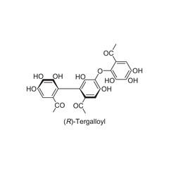 R)-Tergalloyl skeletal structure.Tannin compound schematic illustration. Simple diagram, chemical structure.