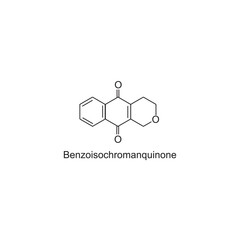Benzoisochromanquinone skeletal structure.Quinone compound schematic illustration. Simple diagram, chemical structure.