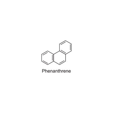 Phenanthrene skeletal structure.Polycyclic Aromatic Hydrocarbon compound schematic illustration. Simple diagram, chemical structure.