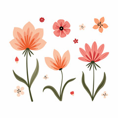 Detailed beautiful spring flower set	