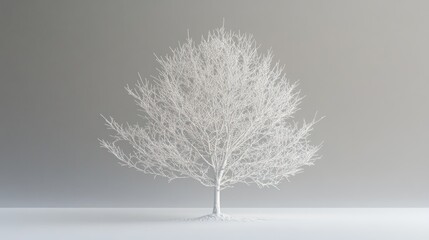 Obraz premium Winter tree, minimalist studio, white branches, grey background, design element