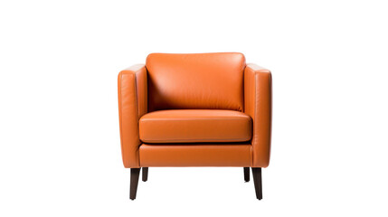 Fototapeta premium This orange armchair features a contemporary design with plush cushions, perfect for adding a pop of color to a living room or office. Its sleek lines and sturdy legs ensure both comfort and style
