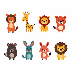 Cute wild animals cartoon sitting vector illustration. Baby shower woodland animals illustration.