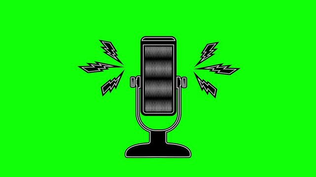 Podcasting Microphone animation. live speech on green screen background. recoding motion animated 4k chroma key