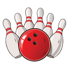 Bowling poster with ball and bowling pins
