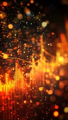 Obraz premium Financial Data Screen with Stock Market Chart, Rising Trend Lines, and City Lights Bokeh Effect