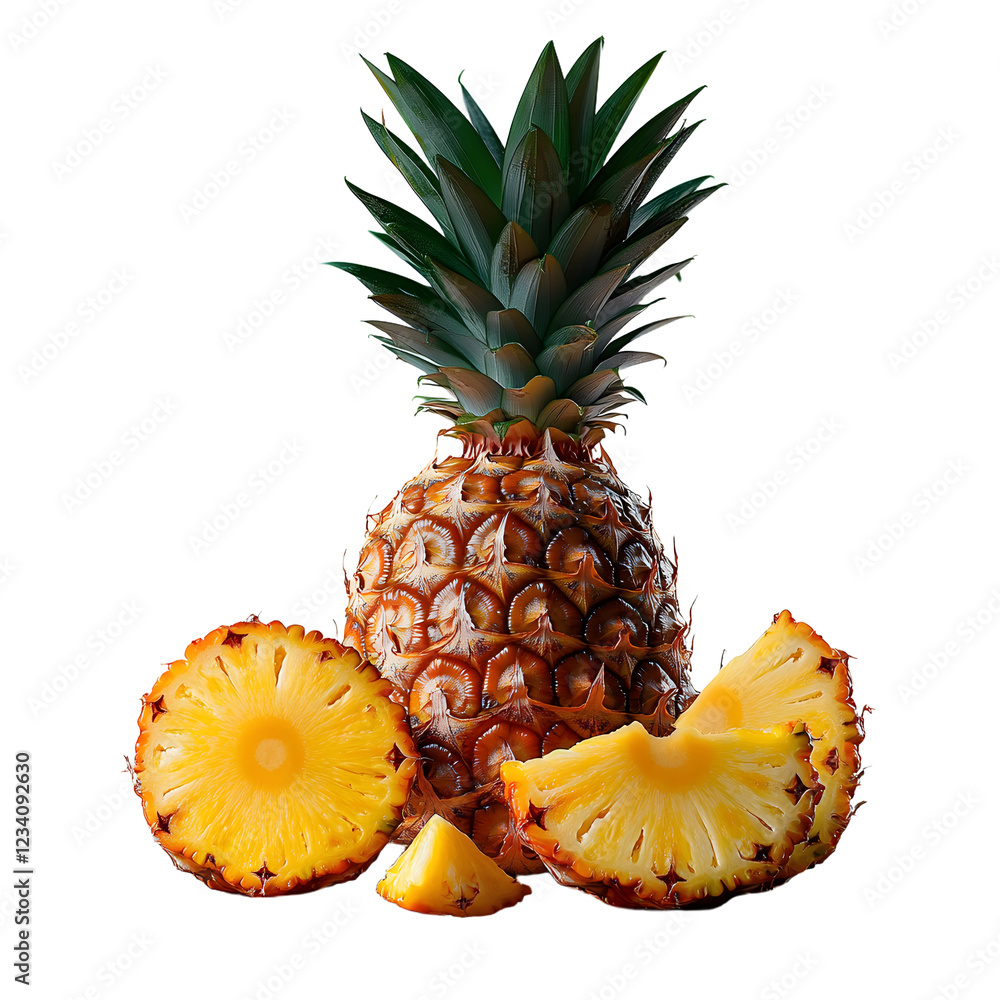 Poster pineapple with slices on transparent background