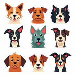 Cute dogs doodle vector set. Cartoon dog or puppy characters design collection with flat color in different poses. Set of funny pet animals isolated on white background.