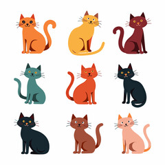 Cats set, collection in doodle style isolated vector