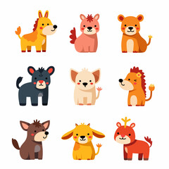 Cute wild animal faces set. Vector illustration of woodland and safari animal faces