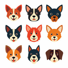 Obraz premium Dogs doodle vector set. Cartoon dog or puppy characters design collection with flat color in different poses. Set of funny pet animals isolated on white background