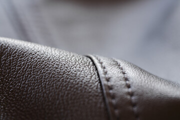 Detail shot of supple leather jacket with stitching